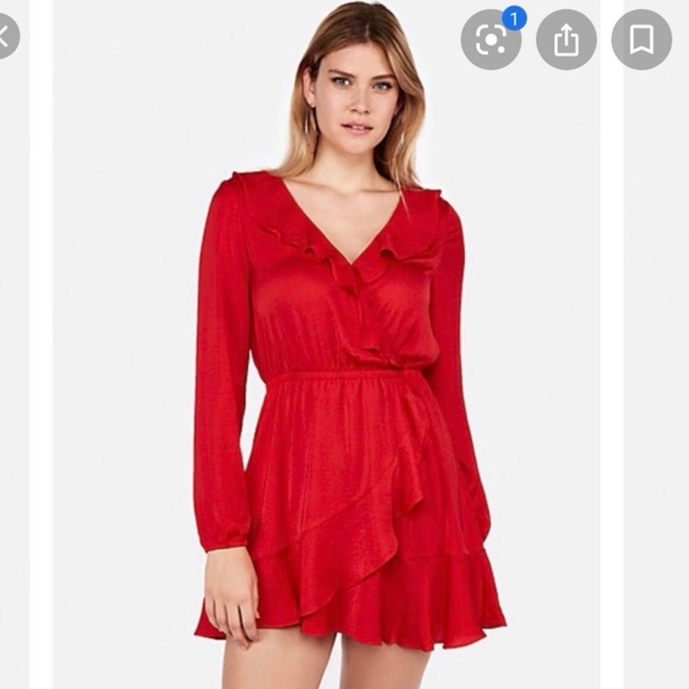 EXPRESS Red Ruffle Wrap Mini Dress with V-Neck